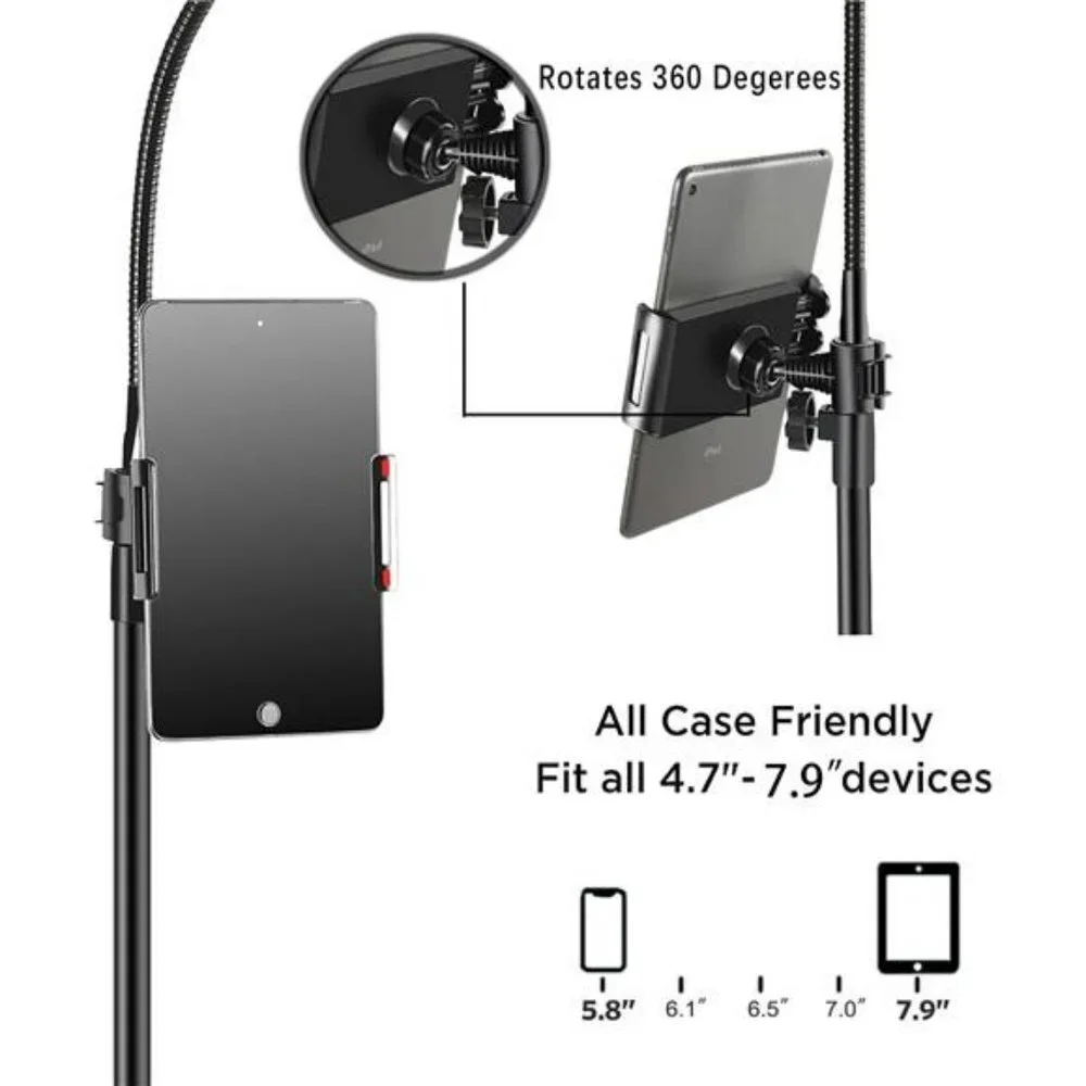 Microphone Stand Portable Mic Stand with Phone Holder ,Detachable Gooseneck Mic